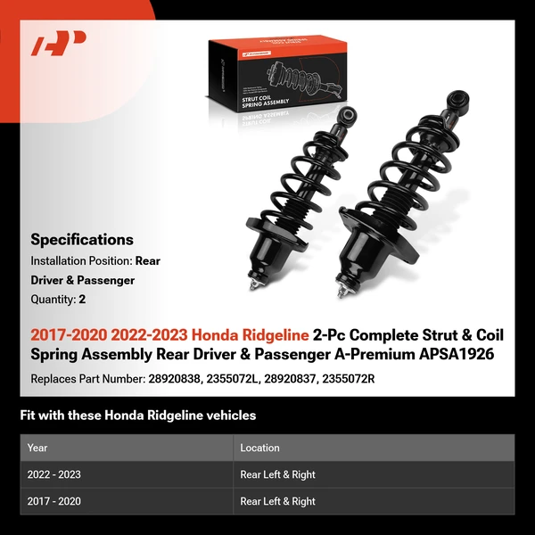 2017-2020 2022-2023 Honda Ridgeline 2-Pc Complete Strut & Coil Spring Assembly Rear Driver & Passenger A-Premium APSA1926