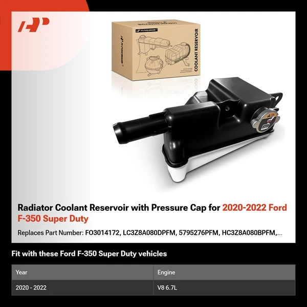 Radiator Coolant Reservoir with Pressure Cap for 2020-2022 Ford F-350 Super Duty