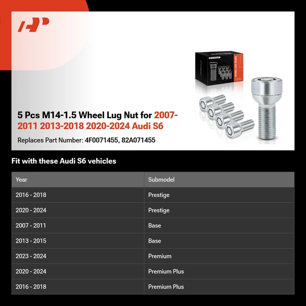 5 Pcs M14-1.5 Wheel Lug Nut for 2007-2011 2013-2018 2020-2024 Audi S6