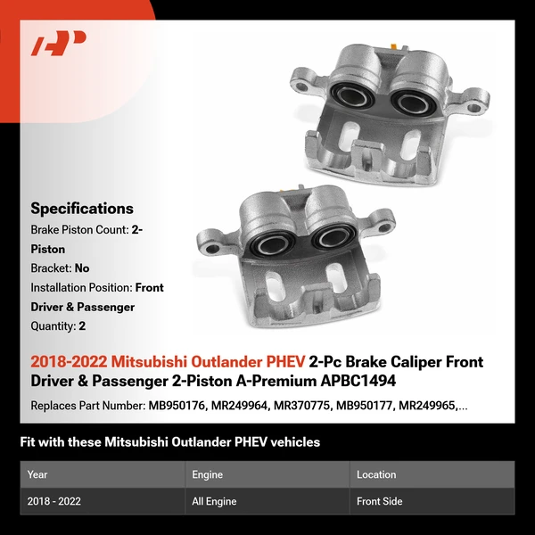 2018-2022 Mitsubishi Outlander PHEV 2-Pc Brake Caliper Front Driver & Passenger 2-Piston A-Premium APBC1494
