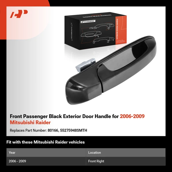 Front Passenger Black Exterior Door Handle for 2006-2009 Mitsubishi Raider