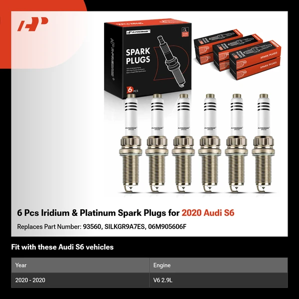 6 Pcs Iridium & Platinum Spark Plugs for 2020 Audi S6