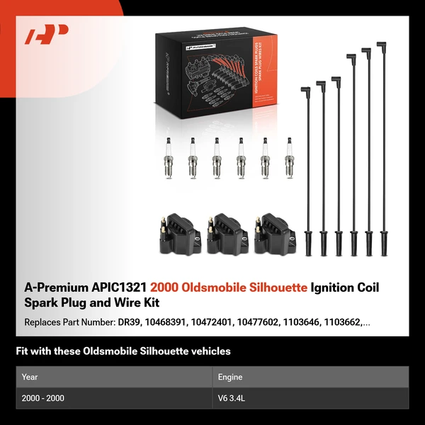 A-Premium APIC1321 2000 Oldsmobile Silhouette Ignition Coil Spark Plug and Wire Kit