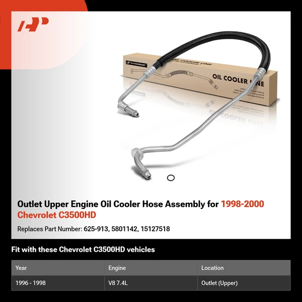 Outlet Upper Engine Oil Cooler Hose Assembly for 1998-2000 Chevrolet C3500HD