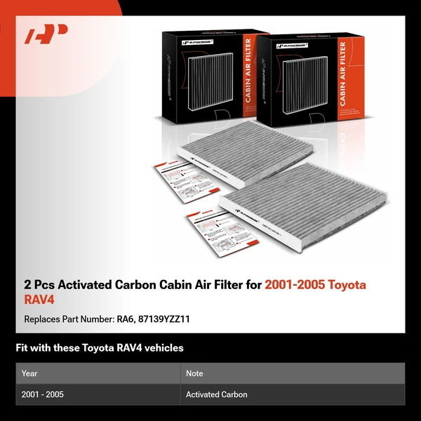 2 Pcs Activated Carbon Cabin Air Filter for 2001-2005 Toyota RAV4