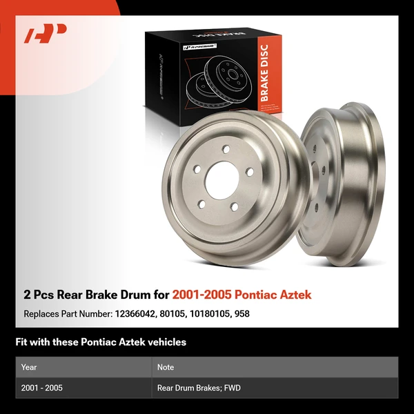 2 Pcs Rear Brake Drum for 2001-2005 Pontiac Aztek