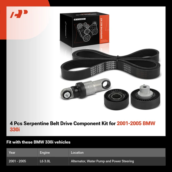 4 Pcs Serpentine Belt Drive Component Kit for 2001-2005 BMW 330i