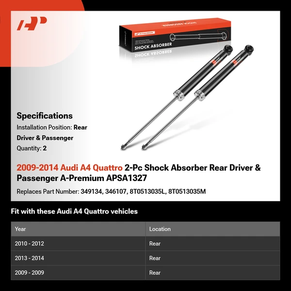 2009-2014 Audi A4 Quattro 2-Pc Shock Absorber Rear Driver & Passenger A-Premium APSA1327