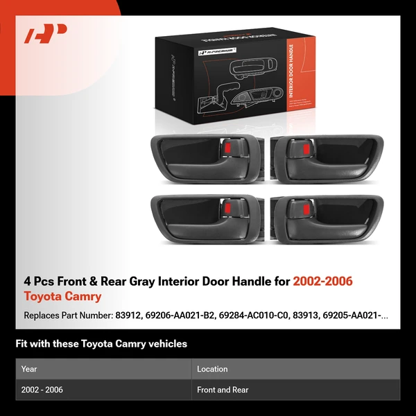 4 Pcs Front & Rear Gray Interior Door Handle for 2002-2006 Toyota Camry