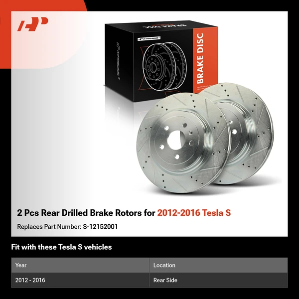 2 Pcs Rear Drilled Brake Rotors for 2012-2016 Tesla S