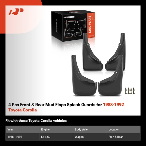 4 Pcs Front & Rear Mud Flaps Splash Guards for 1988-1992 Toyota Corolla