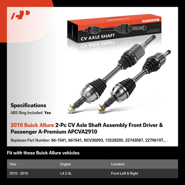 2010 Buick Allure 2-Pc CV Axle Shaft Assembly Front Driver & Passenger A-Premium APCVA2910