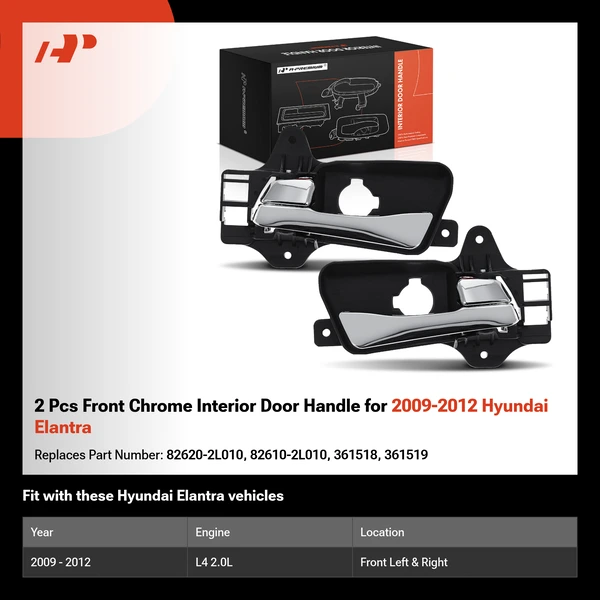 2 Pcs Front Chrome Interior Door Handle for 2009-2012 Hyundai Elantra