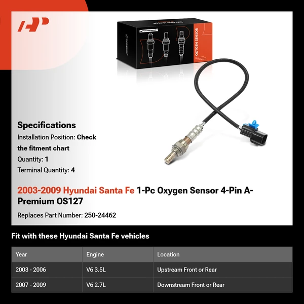 2003-2009 Hyundai Santa Fe 1-Pc Oxygen Sensor 4-Pin A-Premium OS127