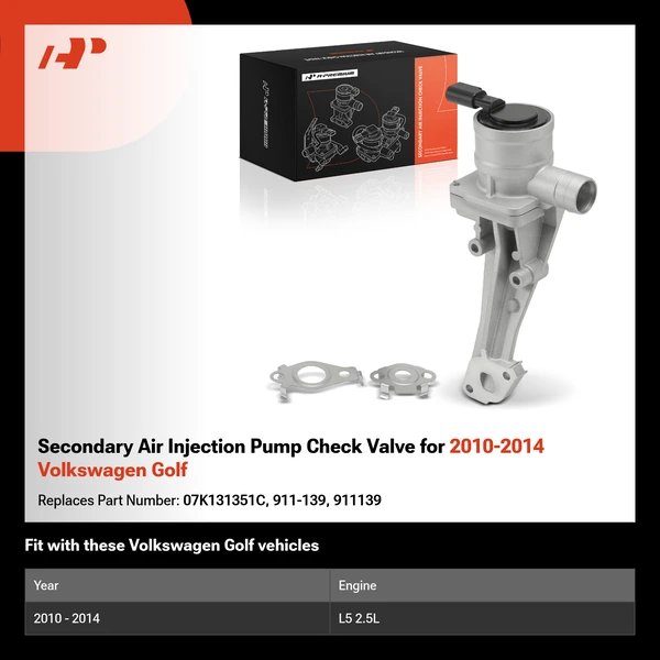 Secondary Air Injection Pump Check Valve for 2010-2014 Volkswagen Golf