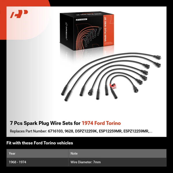 7 Pcs Spark Plug Wire Sets for 1974 Ford Torino