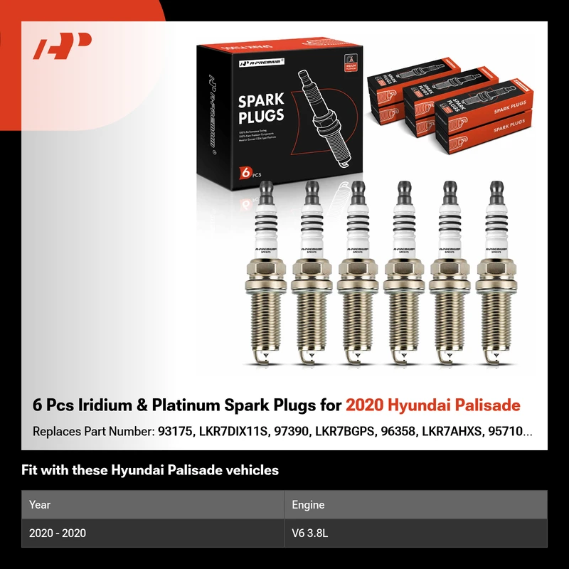 6 Pcs Iridium & Platinum Spark Plugs for 2020 Hyundai Palisade
