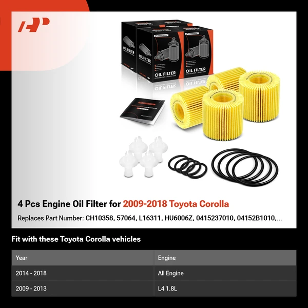 4 Pcs Engine Oil Filter for 2009-2018 Toyota Corolla