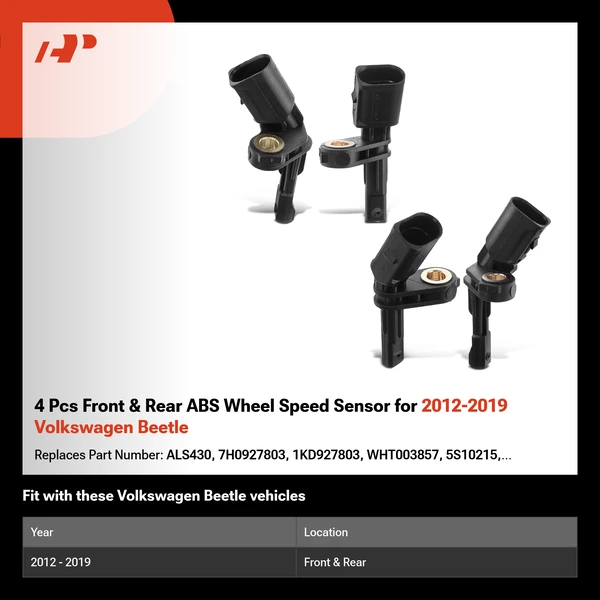 4 Pcs Front & Rear ABS Wheel Speed Sensor for 2012-2019 Volkswagen Beetle