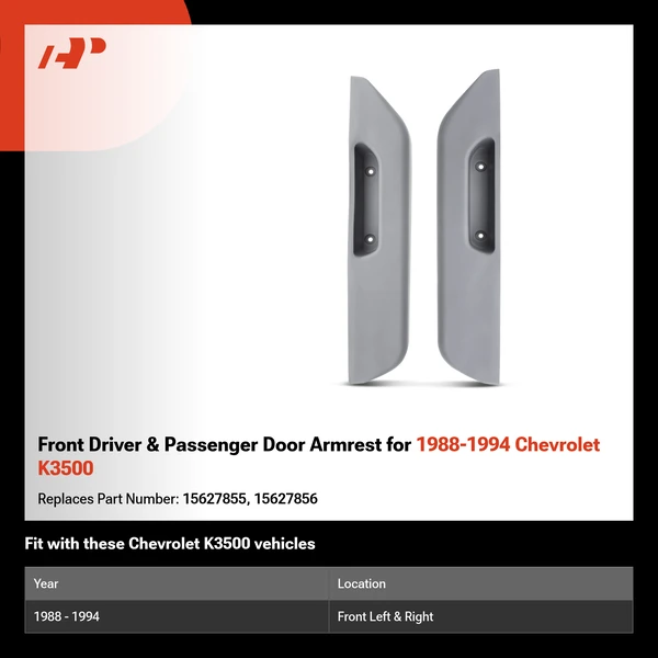 Front Driver & Passenger Door Armrest for 1988-1994 Chevrolet K3500