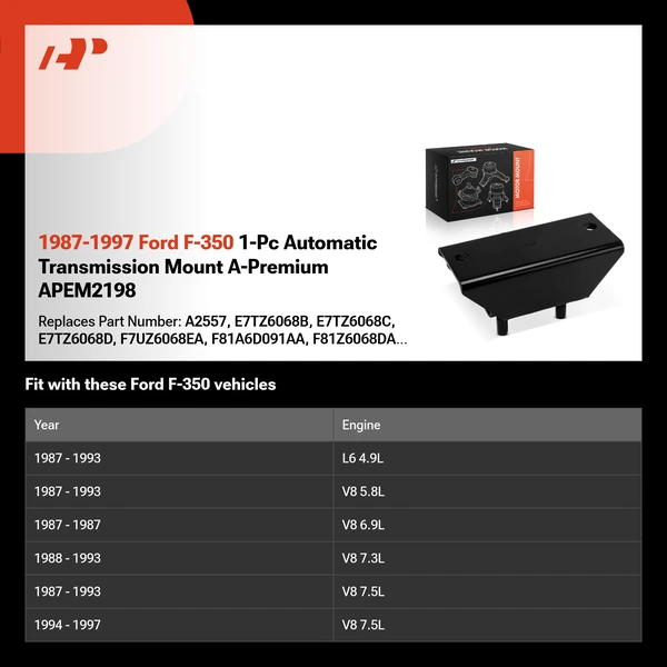 1987-1997 Ford F-350 1-Pc Automatic Transmission Mount A-Premium APEM2198