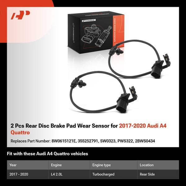 2 Pcs Rear Disc Brake Pad Wear Sensor for 2017-2020 Audi A4 Quattro