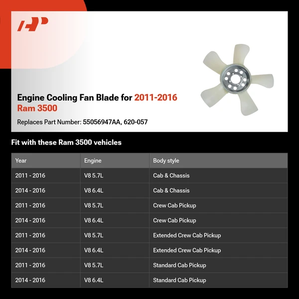 Engine Cooling Fan Blade for 2011-2016 Ram 3500