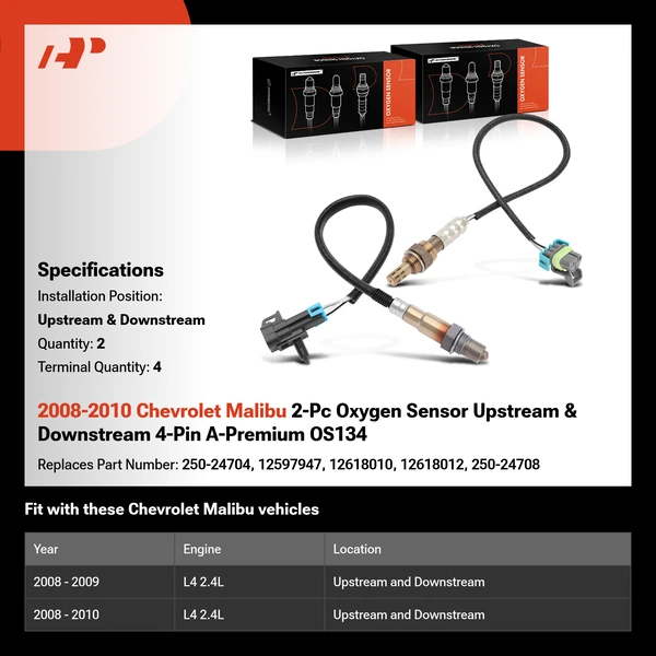 2008-2010 Chevrolet Malibu 2-Pc Oxygen Sensor Upstream & Downstream 4-Pin A-Premium OS134