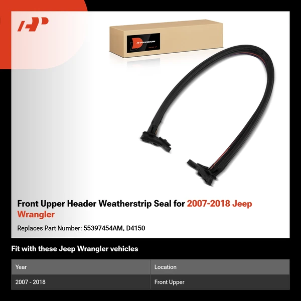 Front Upper Header Weatherstrip Seal for 2007-2018 Jeep Wrangler