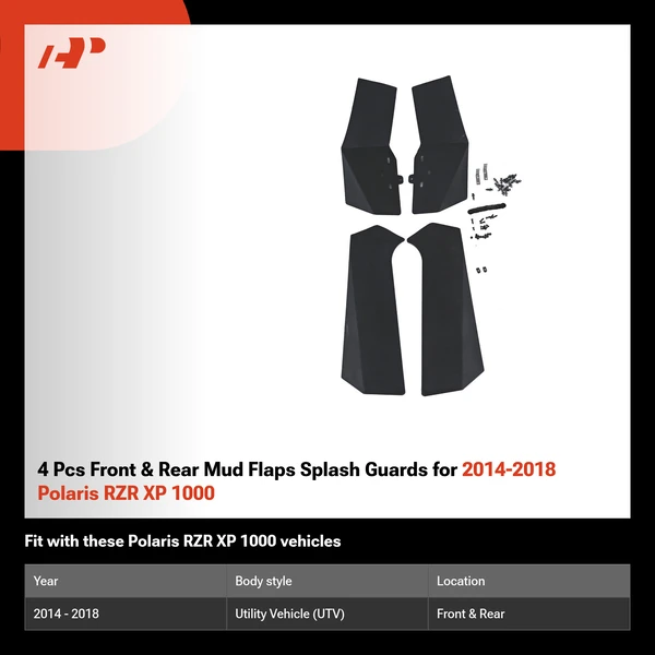 4 Pcs Front & Rear Mud Flaps Splash Guards for 2014-2018 Polaris RZR XP 1000