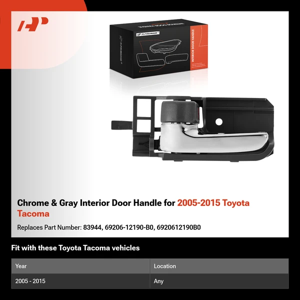 Chrome & Gray Interior Door Handle for 2005-2015 Toyota Tacoma