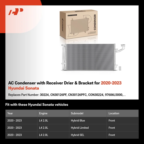 AC Condenser with Receiver Drier & Bracket for 2020-2023 Hyundai Sonata