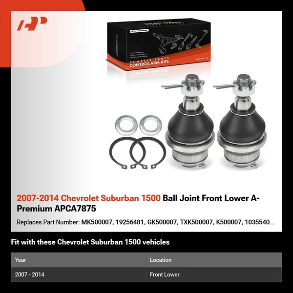 2007-2014 Chevrolet Suburban 1500 Ball Joint Front Lower A-Premium APCA7875