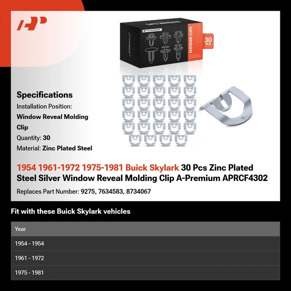 1954 1961-1972 1975-1981 Buick Skylark 30 Pcs Zinc Plated Steel Silver Window Reveal Molding Clip A-Premium APRCF4302