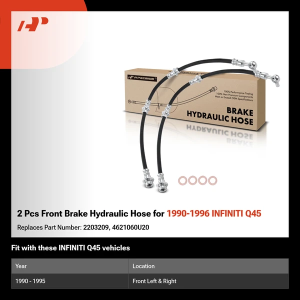 2 Pcs Front Brake Hydraulic Hose for 1990-1996 INFINITI Q45