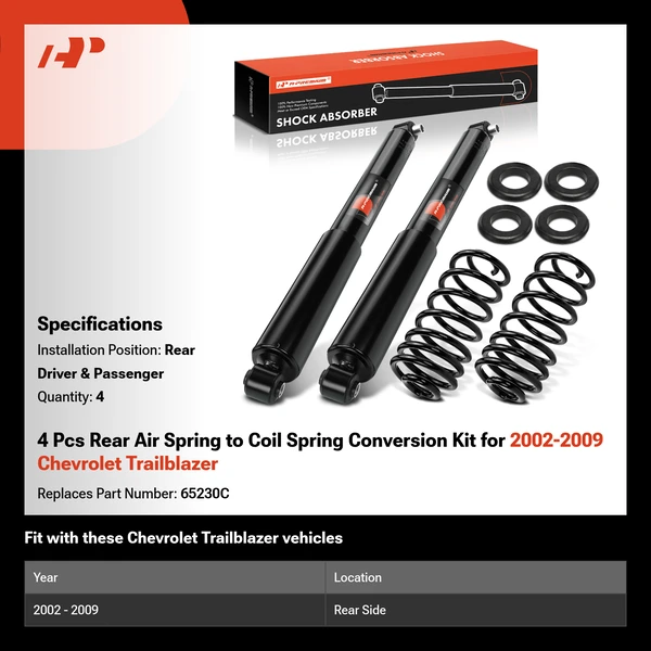 4 Pcs Rear Air Spring to Coil Spring Conversion Kit for 2002-2009 Chevrolet Trailblazer
