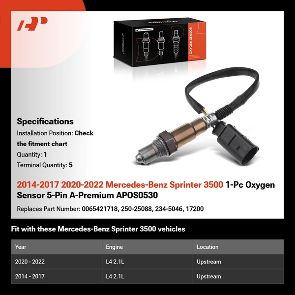 2014-2017 2020-2022 Mercedes-Benz Sprinter 3500 1-Pc Oxygen Sensor 5-Pin A-Premium APOS0530