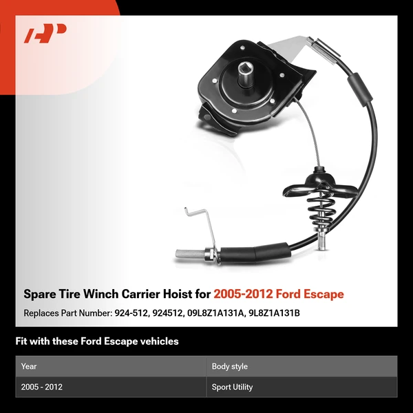 Spare Tire Winch Carrier Hoist for 2005-2012 Ford Escape