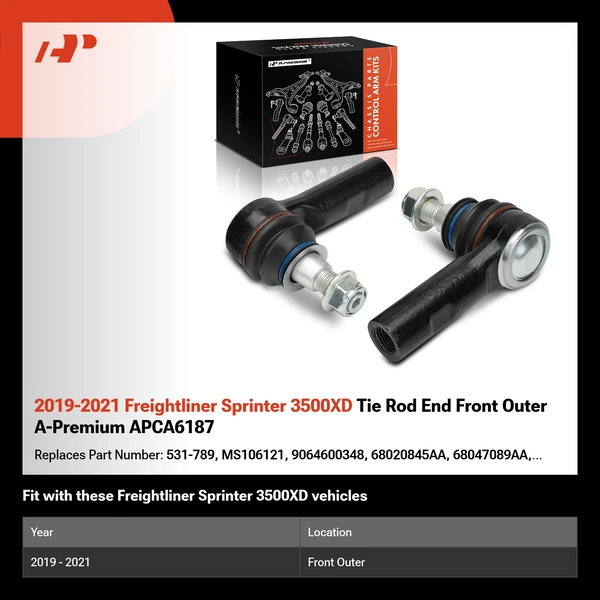 2019-2021 Freightliner Sprinter 3500XD Tie Rod End Front Outer A-Premium APCA6187