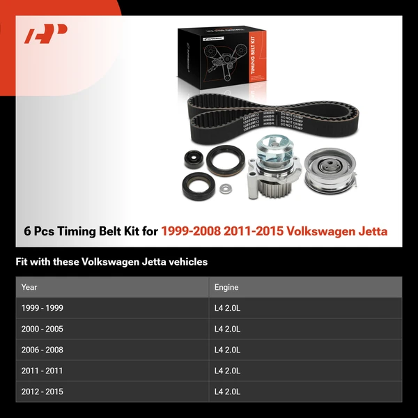 6 Pcs Timing Belt Kit for 1999-2008 2011-2015 Volkswagen Jetta