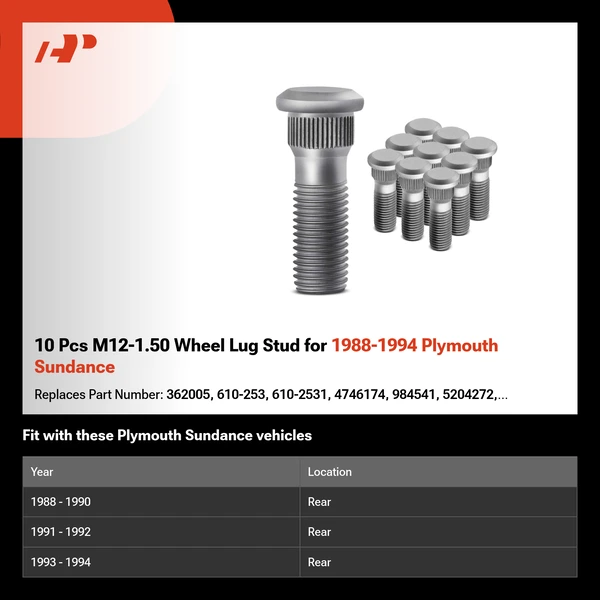 10 Pcs M12-1.50 Wheel Lug Stud for 1988-1994 Plymouth Sundance