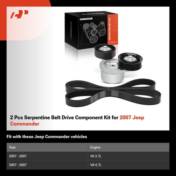 2 Pcs Serpentine Belt Drive Component Kit for 2007 Jeep Commander