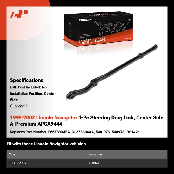 1998-2002 Lincoln Navigator 1-Pc Steering Drag Link, Center Side A-Premium APCA9444