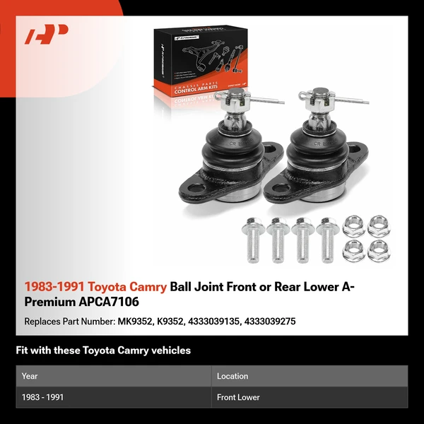 1983-1991 Toyota Camry Ball Joint Front or Rear Lower A-Premium APCA7106
