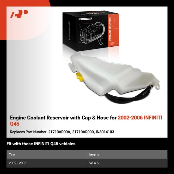 Engine Coolant Reservoir with Cap & Hose for 2002-2006 INFINITI Q45
