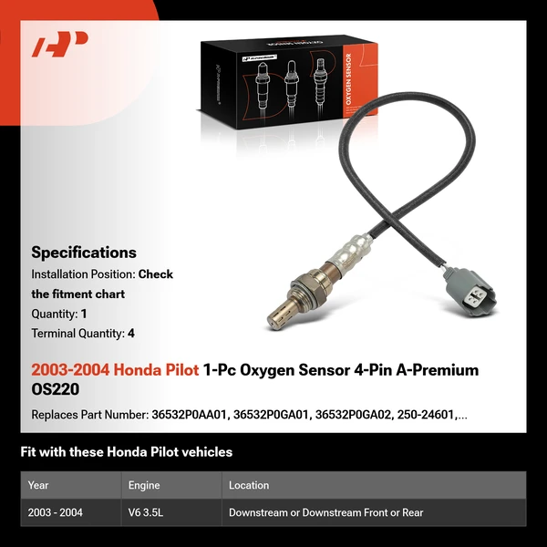 2003-2004 Honda Pilot 1-Pc Oxygen Sensor 4-Pin A-Premium OS220