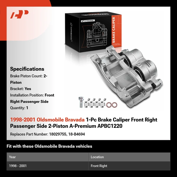 1998-2001 Oldsmobile Bravada 1-Pc Brake Caliper Front Right Passenger Side 2-Piston A-Premium APBC1220