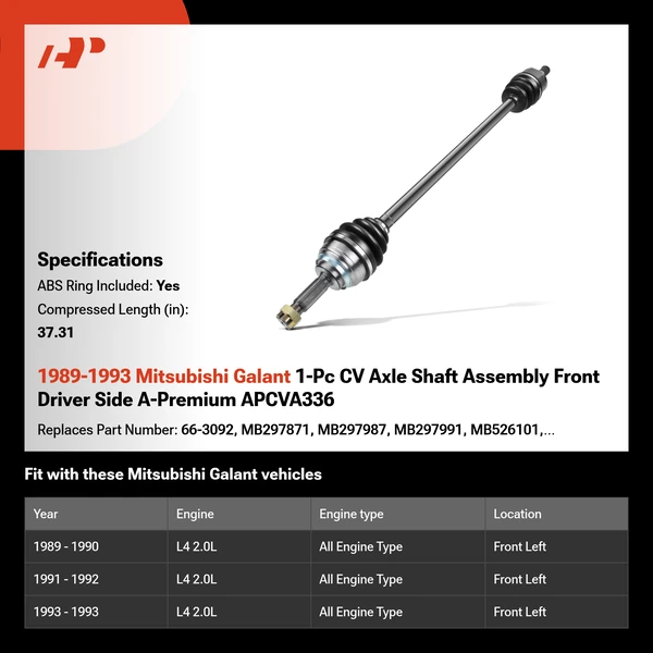 1989-1993 Mitsubishi Galant 1-Pc CV Axle Shaft Assembly Front Driver Side A-Premium APCVA336