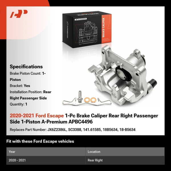 2020-2021 Ford Escape 1-Pc Brake Caliper Rear Right Passenger Side 1-Piston A-Premium APBC4496