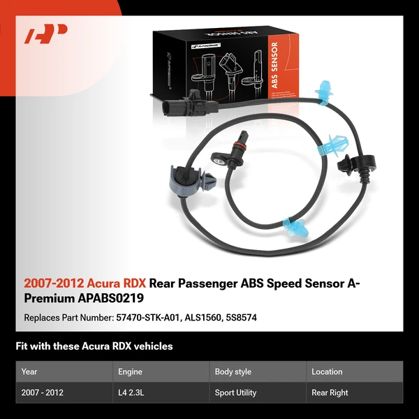 2007-2012 Acura RDX Rear Passenger ABS Speed Sensor A-Premium APABS0219